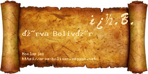 Árva Bolivár névjegykártya
